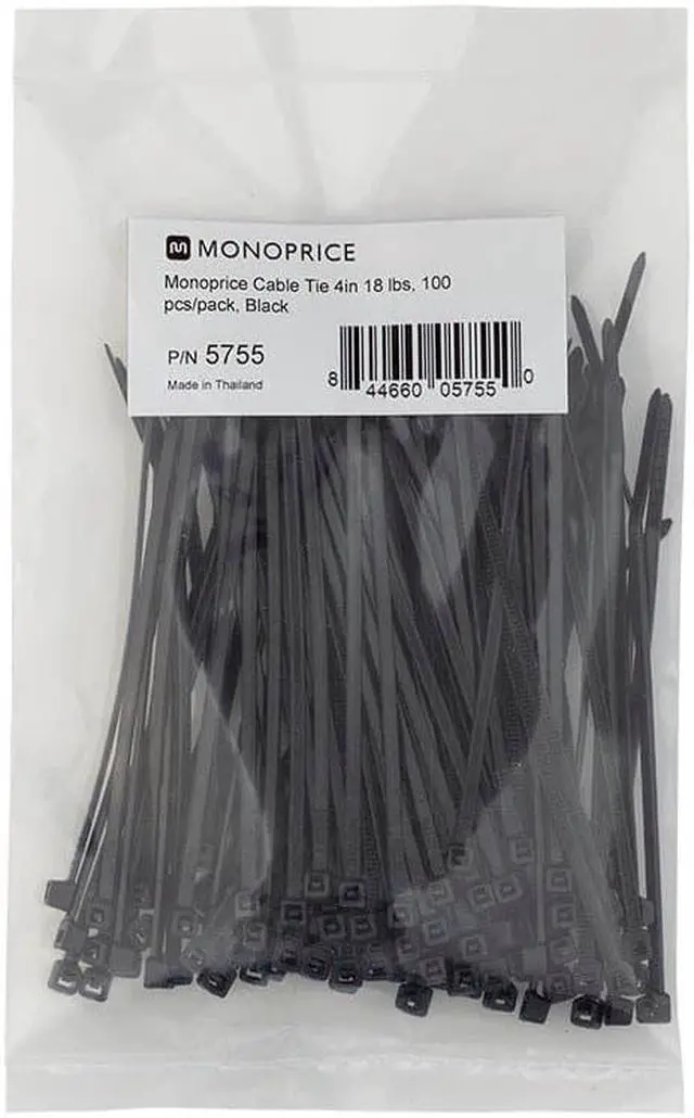 Main image of 4-inch Cable Tie, 100pcs/Pack, 18 lbs Max Weight - Black