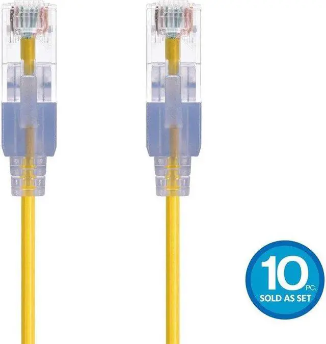 Alt view image 7 of 13 - Monoprice Cat6A Ethernet Patch Cable - 3 Feet - Yellow (10 Pack) Snagless RJ45 550Mhz UTP Pure Bare Copper Wire 10G 30AWG - SlimRun Series