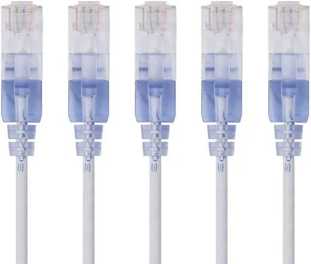 Main image of Monoprice SlimRun Cat6A Ethernet Patch Cable - Network Internet Cord - RJ45, Stranded, UTP, Pure Bare Copper Wire, 30AWG, 2ft, White, 5-Pack