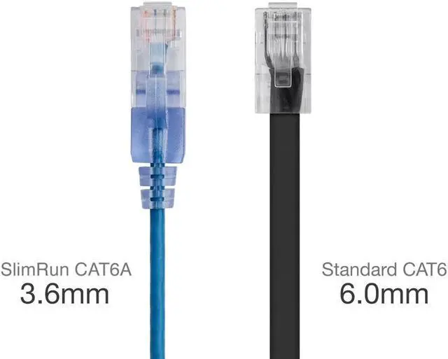 Alt view image 3 of 6 - Monoprice SlimRun Cat6A Ethernet Patch Cable - Network Internet Cord - RJ45, 550Mhz, UTP, Pure Bare Copper Wire, 10G, 30AWG, 1ft, Blue, 5-Pack