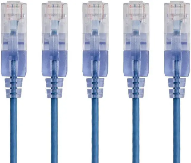 Main image of Monoprice SlimRun Cat6A Ethernet Patch Cable - Network Internet Cord - RJ45, 550Mhz, UTP, Pure Bare Copper Wire, 10G, 30AWG, 1ft, Blue, 5-Pack