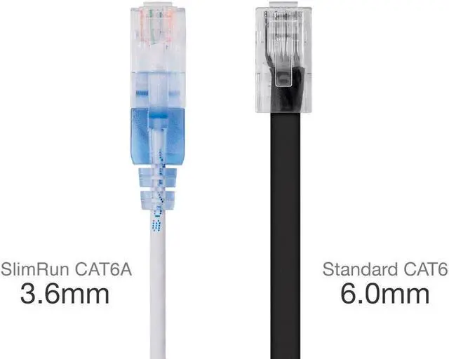 Alt view image 3 of 7 - Monoprice SlimRun Cat6A Ethernet Patch Cable - Network Internet Cord - RJ45, Stranded, UTP, Pure Bare Copper Wire, 30AWG, 2ft, White, 5-Pack