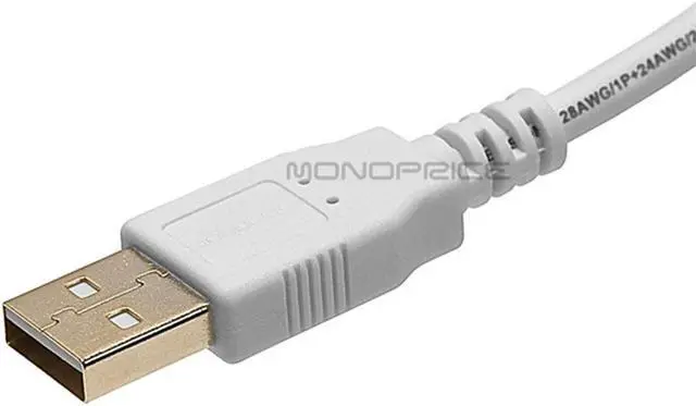 Alt view image 2 of 7 - Monoprice USB 2.0 Cable - 1.5 Feet - White | USB Type-A Male to USB Type-A Male, 28/24AWG, Gold Plated, 480 Mbps