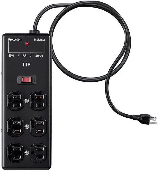 Alt view image 3 of 14 - Monoprice Heavy Duty 6 Outlet Metal Surge Power Box - Black With 6 Feet Cord | 540 Joules