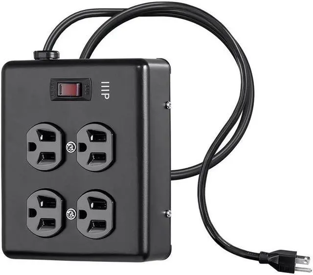 Alt view image 3 of 7 - Monoprice Heavy Duty 4 Outlet Metal Surge Power Box - Black With 6 Feet Cord | 180 Joules