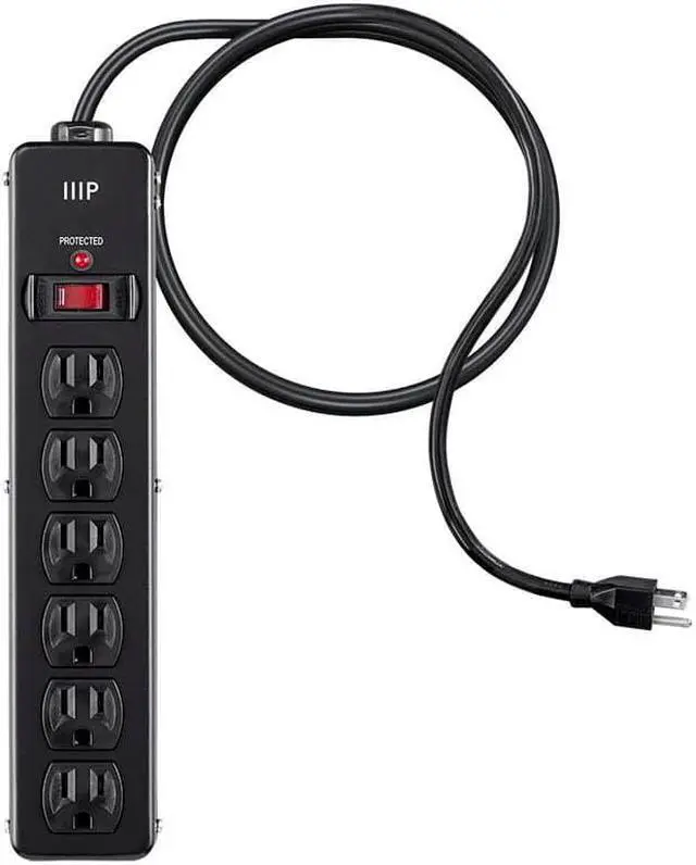 Alt view image 3 of 12 - Monoprice Heavy Duty 6 Outlet Metal Surge Power Strip - Black With 6 Feet Cord | 540 Joules