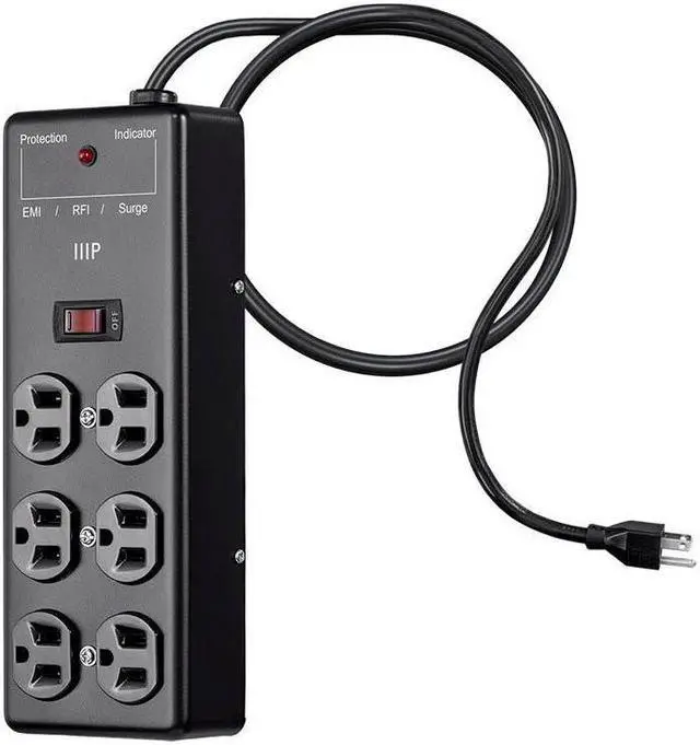 Alt view image 4 of 14 - Monoprice Heavy Duty 6 Outlet Metal Surge Power Box - Black With 6 Feet Cord | 540 Joules