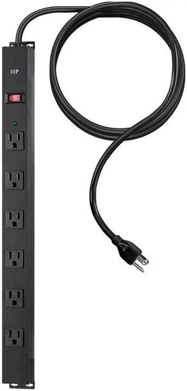 Alt view image 4 of 19 - Monoprice 6 Outlet Metal Surge Protector Power Strip - Black With 15 Feet Cord | 540 Joules