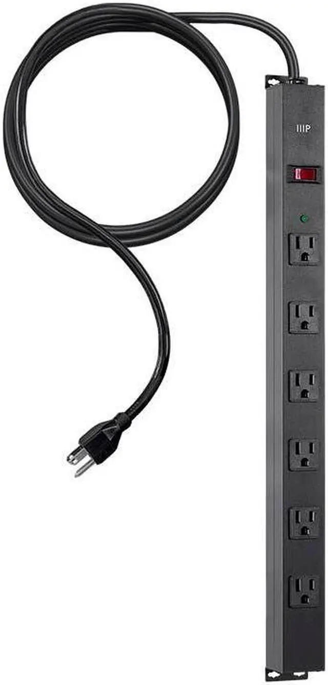 Alt view image 5 of 19 - Monoprice 6 Outlet Metal Surge Protector Power Strip - Black With 15 Feet Cord | 540 Joules