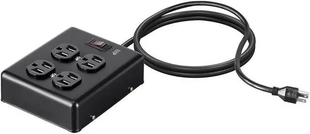 Main image of Monoprice Heavy Duty 4 Outlet Metal Surge Power Box - Black With 6 Feet Cord | 180 Joules