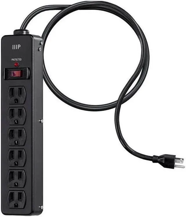 Alt view image 5 of 12 - Monoprice Heavy Duty 6 Outlet Metal Surge Power Strip - Black With 6 Feet Cord | 540 Joules