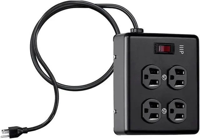 Alt view image 4 of 7 - Monoprice Heavy Duty 4 Outlet Metal Surge Power Box - Black With 6 Feet Cord | 180 Joules