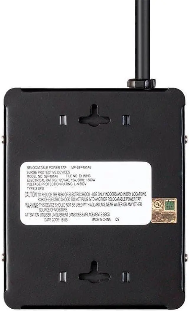 Alt view image 6 of 7 - Monoprice Heavy Duty 4 Outlet Metal Surge Power Box - Black With 6 Feet Cord | 180 Joules