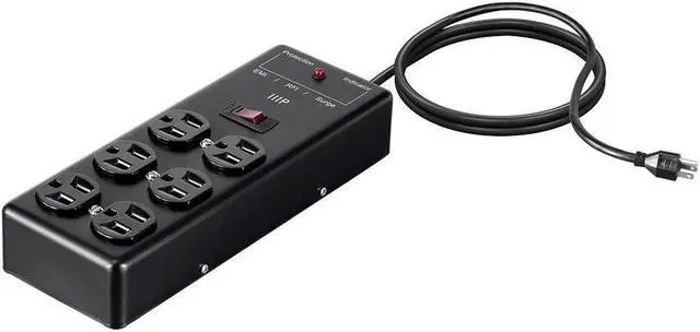 Main image of Monoprice Heavy Duty 6 Outlet Metal Surge Power Box - Black With 6 Feet Cord | 540 Joules