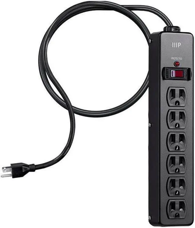 Alt view image 4 of 12 - Monoprice Heavy Duty 6 Outlet Metal Surge Power Strip - Black With 6 Feet Cord | 540 Joules