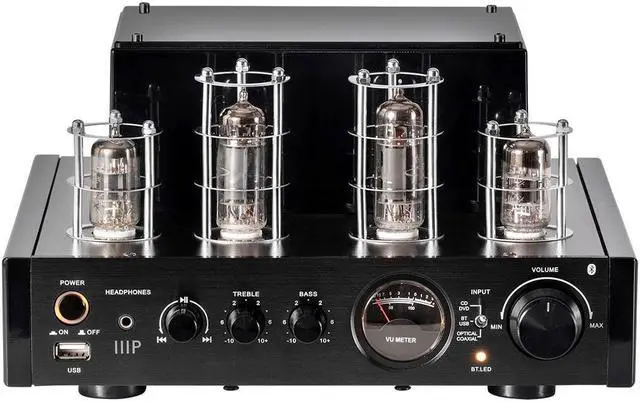 Alt view image 2 of 7 - Monoprice Stereo Hybrid Tube Amplifier 2019 Edition, 25 Watt With Bluetooth, Wired RCA, Optical, Coaxial, and USB Connections, and Subwoofer Out