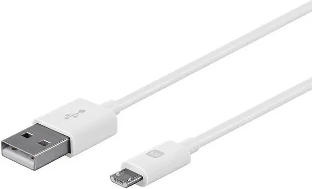 Alt view image 2 of 7 - Monoprice USB-A to Micro B Cable - 6 Feet - White, Polycarbonate Connector Heads, 2.4A, 22/30AWG - Select Series