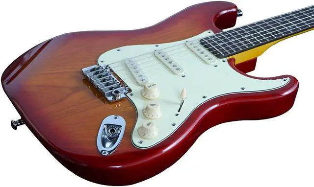 Alt view image 4 of 6 - Monoprice Cali DLX Plus Solid Ash Electric Guitar - Cherry Burst, With Gig Bag, Ash Body, Maple Neck, Professionally Set-up in the US - Indio Series