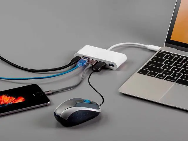 Alt view image 4 of 10 - Monoprice Select Series USB-C to 3x USB-A 3.0, Gigabit Ethernet & USB-C (F) Adapter