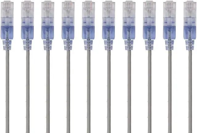 Main image of Monoprice SlimRun Cat6A Ethernet Patch Cable - Network Internet Cord - RJ45, 550Mhz, UTP, Pure Bare Copper Wire, 10G, 30AWG, 5ft, Gray, 10-Pack