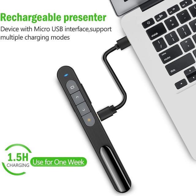 Alt view image 3 of 7 - USB Rechargeable RF 2.4 GHz Green Light Presentation Remote Powerpoint Clicker Wireless Presenter Presentation Clicker Slide Advancer for Mac/Keynote/PC/PPT