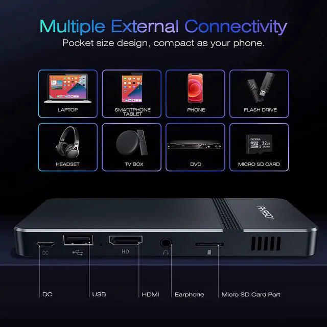 Alt view image 5 of 6 - AKASO Mini Projector, Pocket-Sized DLP Portable Projector, 1080P Cookie Projector , Support HDMI WiFi Built-in Rechargeable Battery Stereo Speakers and Remote Control Movie Projector