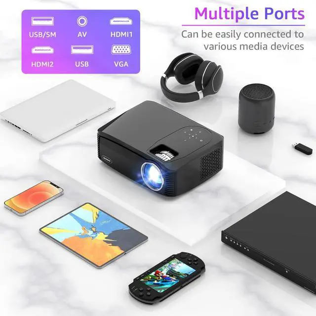 Alt view image 7 of 7 - Native 1080P 5G WiFi Bluetooth Projector, AILESSOM 20000LM 450" Display Support 4K Movie Projector, High Brightness for Home Theater and Business, Compatible with iOS/Android/TV Stick/PS4/HDMI/USB/PPT