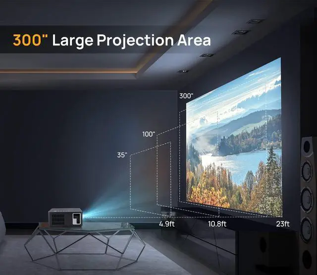 Alt view image 4 of 7 - UUO 4K Projector,Native 1080P Projector for Outdoor Home,Movie Projector support 4K HD Video ±50° Digital Keystone & 300 Projection Area,Compatible with TV Stick,Laptop,PS5,X-Box,iOS Android
