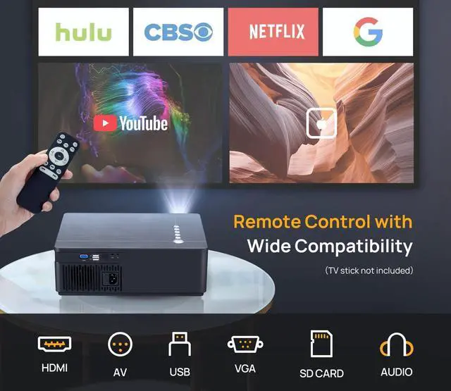 Alt view image 6 of 7 - UUO 4K Projector,Native 1080P Projector for Outdoor Home,Movie Projector support 4K HD Video ±50° Digital Keystone & 300 Projection Area,Compatible with TV Stick,Laptop,PS5,X-Box,iOS Android