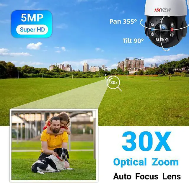 Alt view image 2 of 6 - PTZ Camera Outdoor, 30X Optical Zoom Security Camera, 5MP Wireless WiFi RTSP IP Camera, 1000FT Night Vision, Auto Tracking, Emergency Strobe Light Alarm, Human Detection, 2-Way Audio