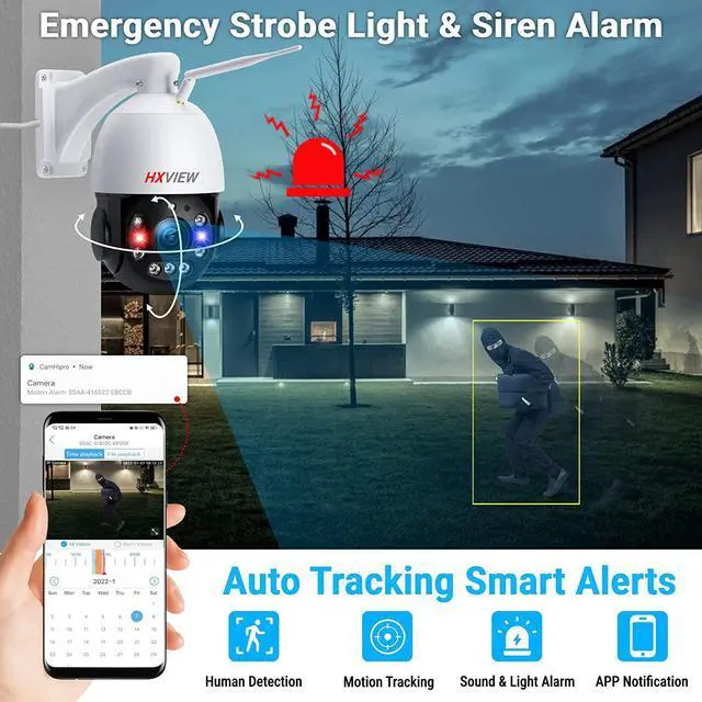 Alt view image 4 of 6 - PTZ Camera Outdoor, 30X Optical Zoom Security Camera, 5MP Wireless WiFi RTSP IP Camera, 1000FT Night Vision, Auto Tracking, Emergency Strobe Light Alarm, Human Detection, 2-Way Audio