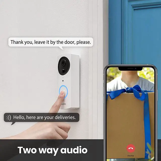Alt view image 4 of 7 - WiFi Video Doorbell Camera, IP54 Waterproof Wireless Home Security Doorbell, 1080P HD & Two-Way Audio Battery Doorbell, Only Works with 2.4GHz WiFi