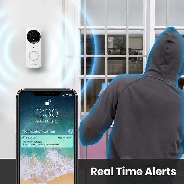 Alt view image 3 of 7 - WiFi Video Doorbell Camera, IP54 Waterproof Wireless Home Security Doorbell, 1080P HD & Two-Way Audio Battery Doorbell, Only Works with 2.4GHz WiFi