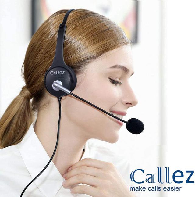 Alt view image 3 of 7 - Wantek Hands Telephone Headset Dual with Noise Cancelling Mic, Volume Mute Control Call Center Phone Headsets RJ9 RJ11 Jack