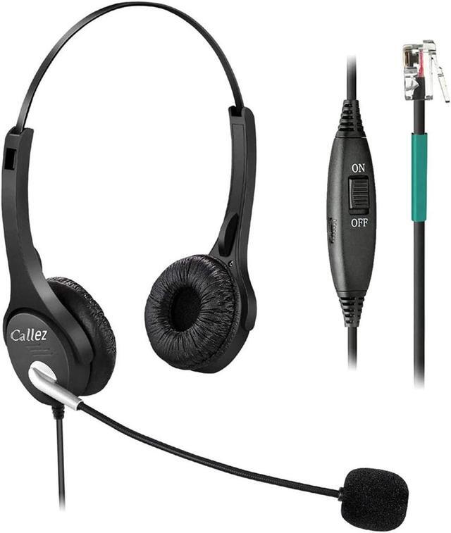 Main image of Wantek Hands Telephone Headset Dual with Noise Cancelling Mic, Volume Mute Control Call Center Phone Headsets RJ9 RJ11 Jack