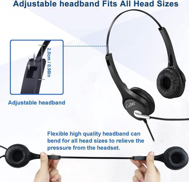 Alt view image 6 of 7 - Wantek Hands Telephone Headset Dual with Noise Cancelling Mic, Volume Mute Control Call Center Phone Headsets RJ9 RJ11 Jack