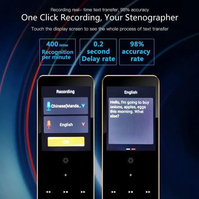 Alt view image 2 of 6 - 89 Languages X1 Voice Recording Translator Device Support Instant Two Way Translation WiFi/Hotspot/Offline with 2.0 Inch(D)