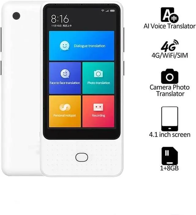 Alt view image 5 of 5 - Translator AI Voice Translate Touch Screen 4G/WiFi/SIM 8MP Camera Photo Tranlation Multi Language Leaning Machine