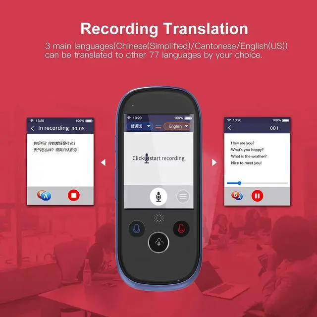 Alt view image 4 of 6 - K1 Pro Smart Voice Translator Device with 2.4 Inch Touchscreen WiFi/Hotspot Connection/Offline Support 77 Languages(Blue)