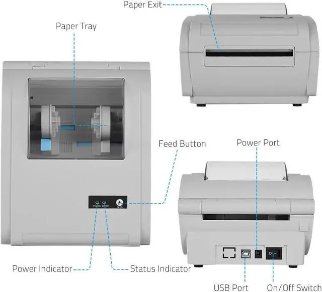 Alt view image 3 of 7 - Multifunction Desktop 110mm Thermal Paper Printer Barcode Label BT Communication Interface