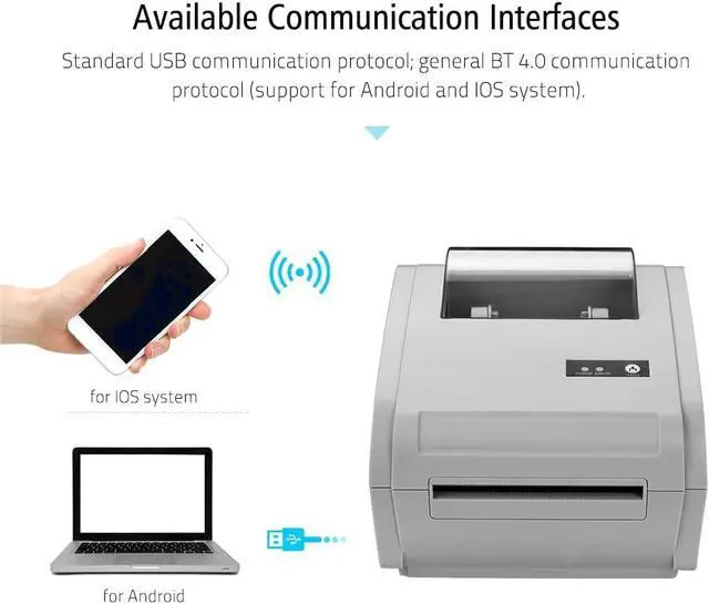 Alt view image 4 of 7 - Multifunction Desktop 110mm Thermal Paper Printer Barcode Label BT Communication Interface