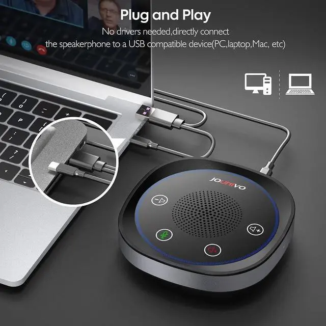 Alt view image 4 of 7 - JOUNIVO USB Speakerphone, Omnidirectional Computer Speaker with Microphone,Plug and Plays Portable Speaker with Microphone for Holding Meetings Anywhere with Immersive Sound