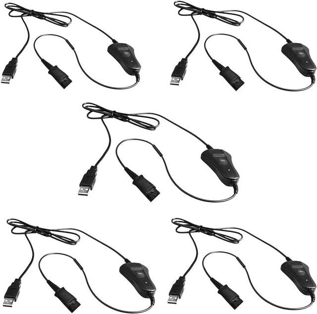 Main image of QD-to-USB Adapter Cable with Volume-Mute - 5PACK for 4-Pin Plantronic-QD Plug Headset