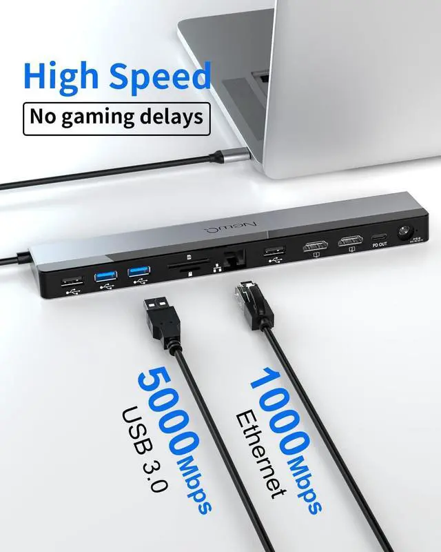 Alt view image 7 of 7 - USB C Docking Station Dual Monitor with Power Adapter: NewQ 12-in-1 Thunderbolt 3 | 4 Dock, Dual 4K HDMI, 4 USB, Audio, Ethernet, SD/TF Slot, 18W PD Out, for Mac, HP, Dell, Lenovo, Surface, Asus, Acer