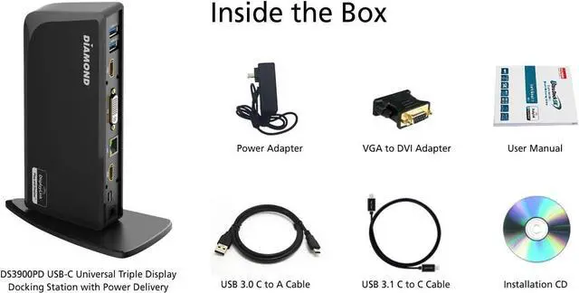 Alt view image 6 of 7 - Diamond Multimedia DS3900PD Diamond Multimedia Triple Display 4K Universal Type-C Docking Station with Power Delivery (65W) for Mac and Windows Equipped Type-C/Thunderbolt 3 Laptops