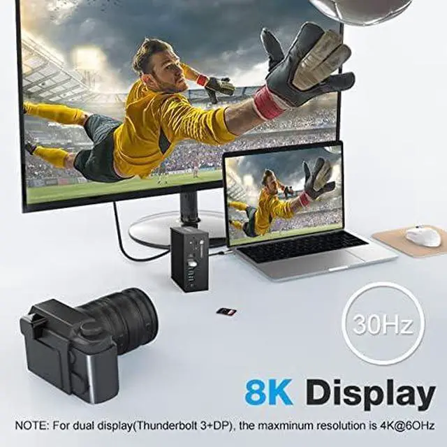 Alt view image 5 of 7 - Thunderbolt 3 Dock, 18 in 1 Thunderbolt Docking Station Dual Monitor with Dual 4K@60Hz Display, 8K Displayport, 2 USB C, 7 USB A, Gigabit LAN, SD&TF, 65W DC Power, Audio, Optical Out Black