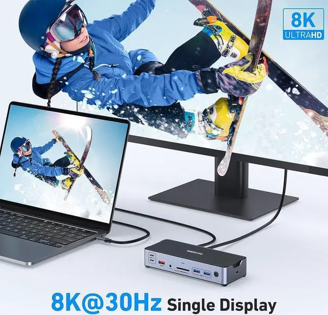 Alt view image 4 of 7 - 8K USB C Laptop Docking Station,Docking Station 3 Monitors with 2*DP&1*HDMI Ports,15 in 1 USB C Dock for Dual/Triple Monitors,6 *USB A/C Ports,100W PD,Ethernet,SD&TF,Audio,for /HP/MacBook/Lenovo