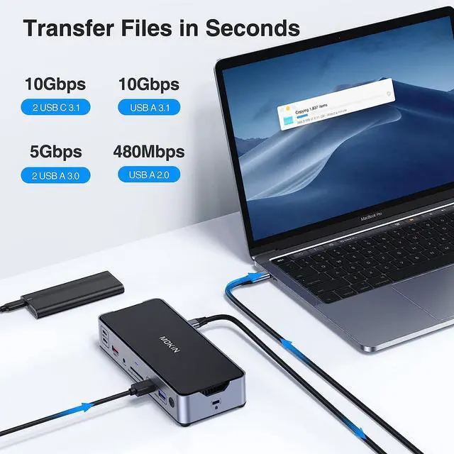 Alt view image 5 of 7 - 8K USB C Laptop Docking Station,Docking Station 3 Monitors with 2*DP&1*HDMI Ports,15 in 1 USB C Dock for Dual/Triple Monitors,6 *USB A/C Ports,100W PD,Ethernet,SD&TF,Audio,for /HP/MacBook/Lenovo