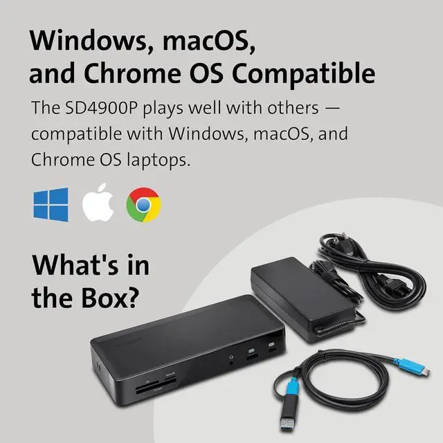 Alt view image 3 of 6 - Kensington SD4900P Triple 4k Display Docking Station for Windows, MacBooks and Surface - 60W PD; USB-C, Thunderbolt 3/4 & USB-A (K36800NA)