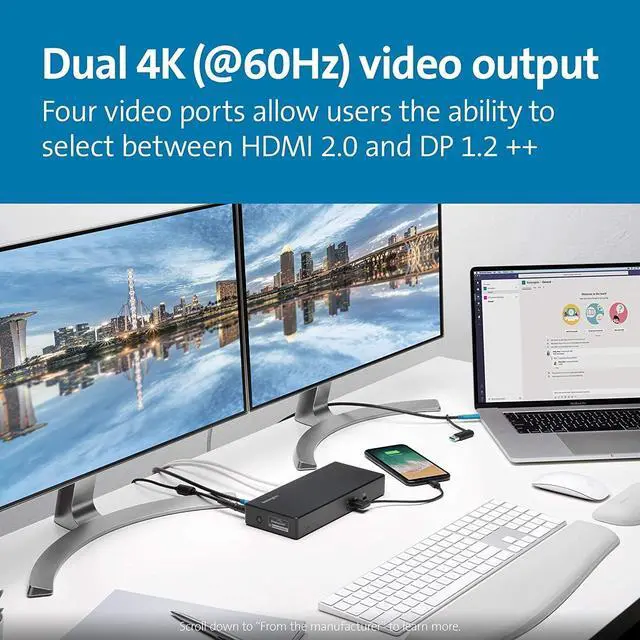 Alt view image 6 of 6 - Kensington SD4780P USB-C and Thunderbolt 3/4 Docking Station for Windows, MacBooks, Surface and Chromebooks  Dual 4K Video, 100W PD (K33620NA), 9.3 x 6 x 3.5 inches